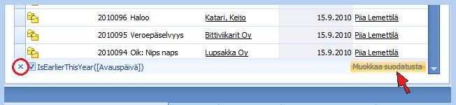 Muokkaa suodatusta ja rakenna haluamasi ehtolauseet. Värikkäät tekstit ovat linkkejä eri valintalistoihin. 1.3.