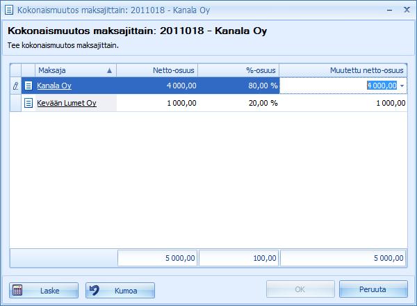 Maksajittain kokonaismuutosta käytetään vain, jos maksajia on useampia.