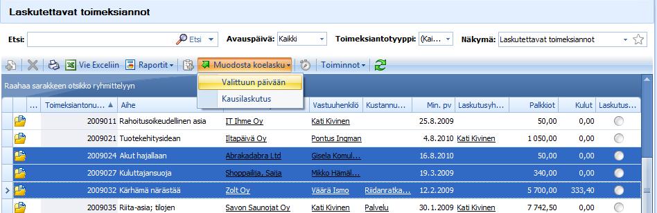 CSI Lawyer 2.5 Käyttöohje (74/145) 2. Toimenpiteiden ja kulujen tarkastaminen (tila Tarkastettu) 3.