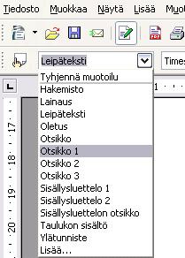 - 159 Asiakirjassa käytetyt tyylit ovat myös Writerin muotoilurivin vasemman reunan ponnahdusvalikossa.