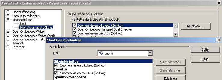 - 38 Valitse avautuneelta näytöltä Asetukset kohdat Kieliasetukset -> Kirjoituksen aputyökalut (oheisen kuvan numero 1).