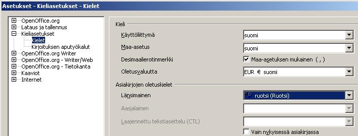 - 47 Jos haluat vaihtaa takaisin suomenkieliseen käyttöliittymään, se tapahtuu vastaavalla tavalla. Asetukset tehdään toimenpiteellä Verktyg -> Alternativ -> Språkinställningar -> Språk.