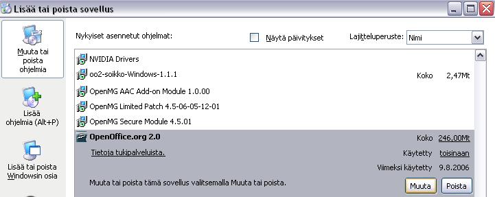 - 62 Kirjaudu tietokoneelle järjestelmänvalvojan oikeuksilla ja käynnistä kaksoisnapsauttamalla Windowsin ohjauspaneelista toiminto Lisää tai poista