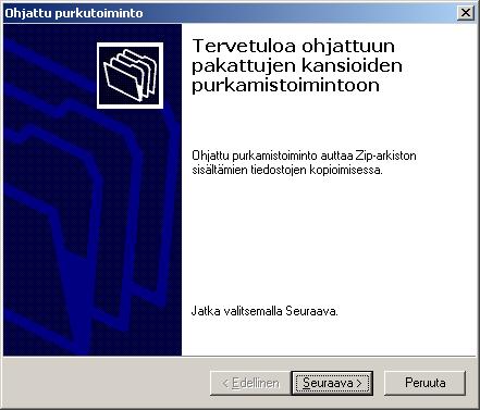 - 78 - Seuraavalla näytöllä valitaan kohde, jonne ZIP-tiedoston sisältö puretaan ja tallennetaan.