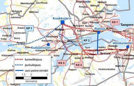 Pirkanmaan keskuspuhdistamohanke 07070328EC 7 3.3 Vaihtoehto 2 Keskuspuhdistamo sijoitetaan Nokian Koukkujärvelle.