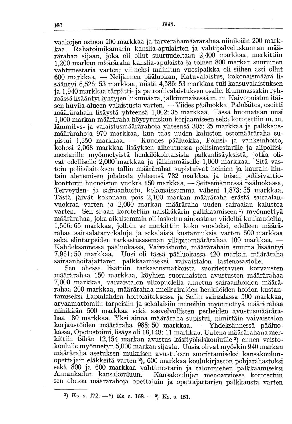 160 1886. vaakojen ostoon 200 markkaa ja tarverahamäärärahaa niinikään 200 markkaa.
