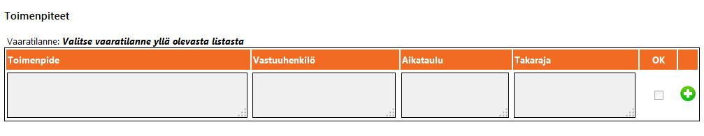 Riskin suuruuden ollessa sietämätön, riski on poistettava eikä toimintaa saa jatkaa ennen riskiä pienentäviä toimenpiteitä. Kuva 5 Toimenpiteet (kuvakaappaus Riski Arvi 26.8.