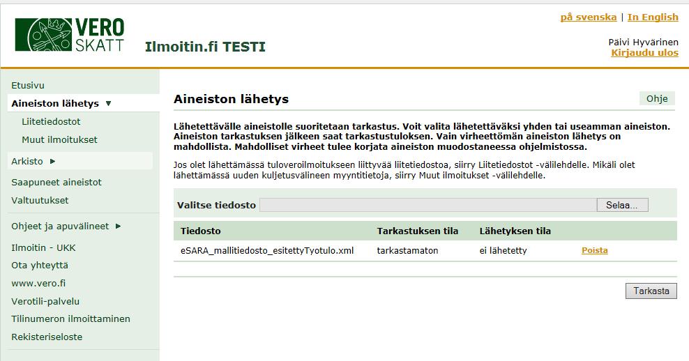 Tiedoston lähettämisen vaiheet Tarkista