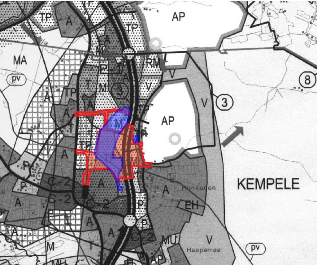 8 Ote Oulun kaupunkiseudun rakennemalli 2040 maankäytön koostekartasta. Suunnittelualueella on tällä hetkellä voimassa Oulun seudun yleiskaava 2020.