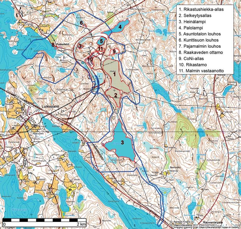 louhosten sekä Heinä- ja Palolammen sijoittuminen (sinisellä