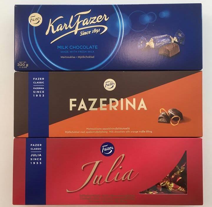 On suklaakonvehteja, tryffeleitä, marmeladeja, glögiä ja paljon muuta.