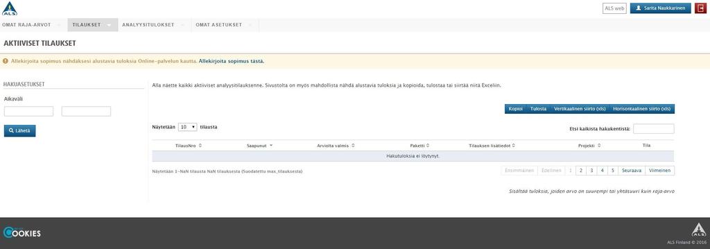 Alustavat analyysitulokset Online-palvelun kautta voit tarkastella myös alustavia tuloksia