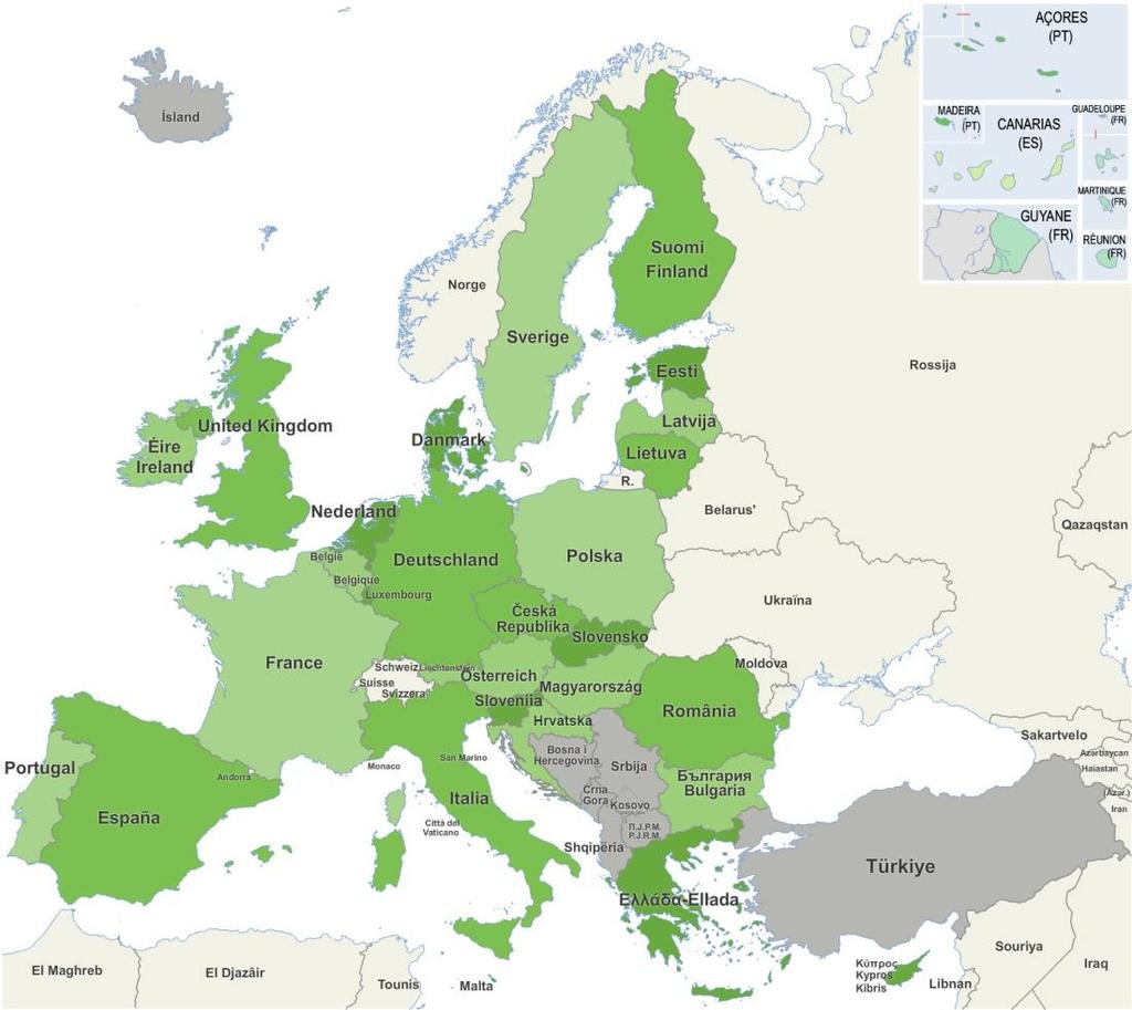 Kuva 2. Euroopan unionin jäsenmaat (Euroopan unioni, 2013a.) 2 TARPEEN KUVAUS Finavian (Finavia, 2013) mukaan vuonna 2012 Suomen lentokenttien kautta kulki lentorahtia ja postia 204 496 tonnia.