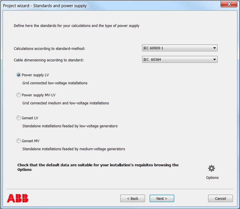 11 Kuva 3. ABB DOC Project wizard Standardien ja syöttävän verkon valinta. Seuraavaksi valitaan yksiviivakaaviossa käytettävä sivujen asettelu.