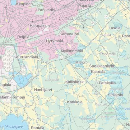 SUUNNITTELUALUE Suunnittelualue sijaitsee Hanhijärven kylässä noin 6 km Lappeenrannan keskustasta kaakkoon, Pahaojantien ja Rakkolanjoen välisellä alueella. Suunnittelualueen pinta-ala on noin 23 ha.