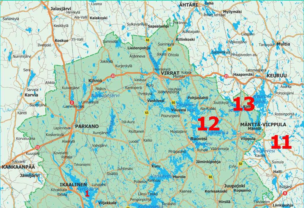 Kohdejärvi/selkäalue Kalastusalue 1. Kyrösjärvi Kyrösjärven 2. Längelmävesi, Isoniemens. Längelmäveden 3. Längelmävesi, Pappil.-Ristins. Längelmäveden 4.