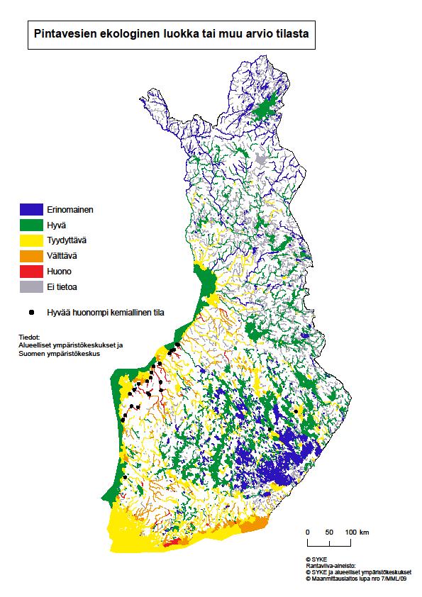 Vesistöjen tila ja kuormituslähteet Massa-ja Yhdyskunnat paperiteollisuus Typpi t/a 10 % 2 % Turkistarhaus Muu teollisuus 1 % Kalankasvatus 0 % 1 % Luonnon huuhtouma 37 % Maatalous 36 % Turvetuotanto
