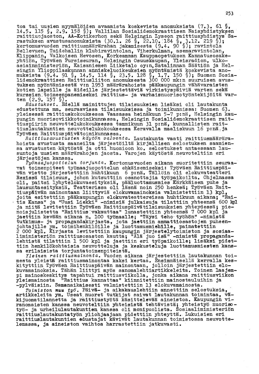 toa tai uusien myymälöiden avaamista koskevista anomuksista (7.3. 61, 14.5. 115, 2.9.