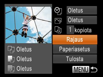 Tulostusasetusten määrittäminen Avaa tulostusnäyttö. Avaa vasemmalla näkyvä näyttö noudattamalla kohdan Kuvien tulostaminen helposti (= ) vaiheiden ohjeita. Määritä asetukset.