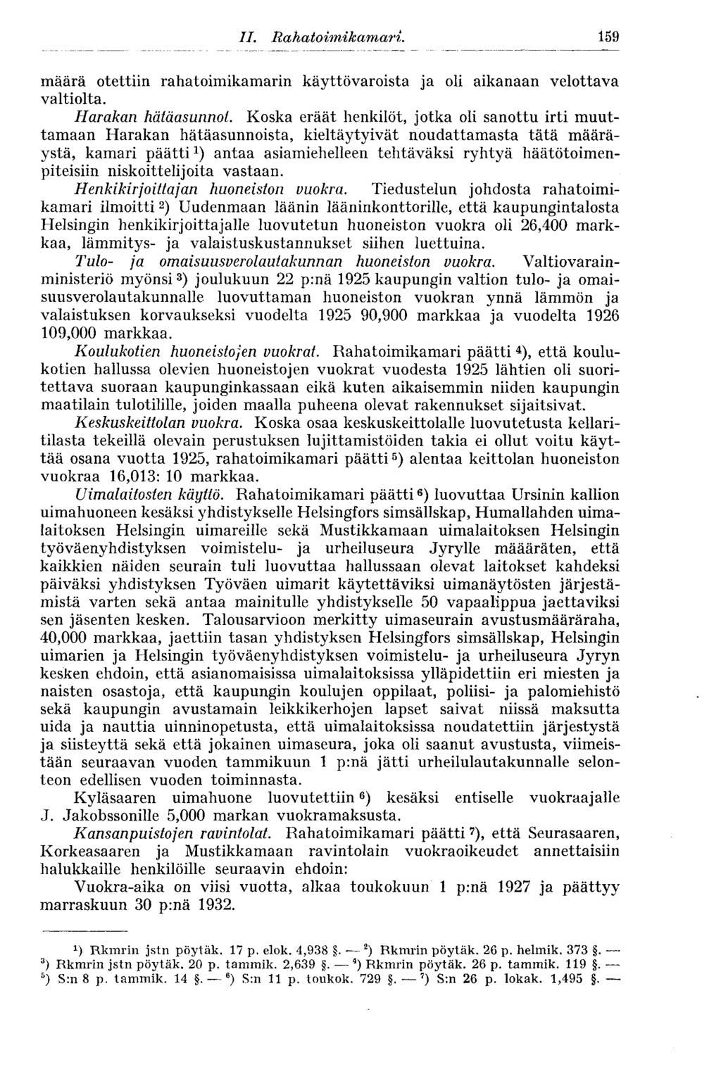 159 määrä otettiin rahatoimikamarin käyttövaroista ja oli aikanaan velottava valtiolta. Harakan hätäasunnot.