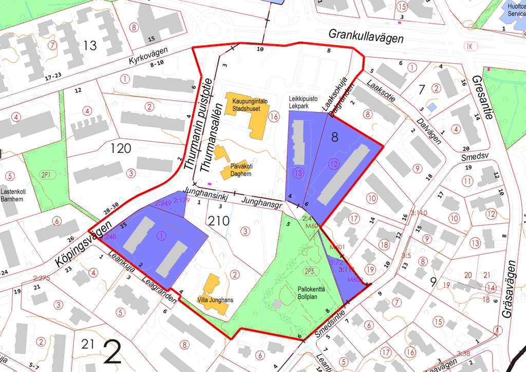 OAS Kaupungintalon alue, Ak 221 1.11.2017 2(7) Kuva 2. Suunnittelualueen maanomistus. Yksityisten omistamat kiinteistöt on korostettu violetilla värillä.