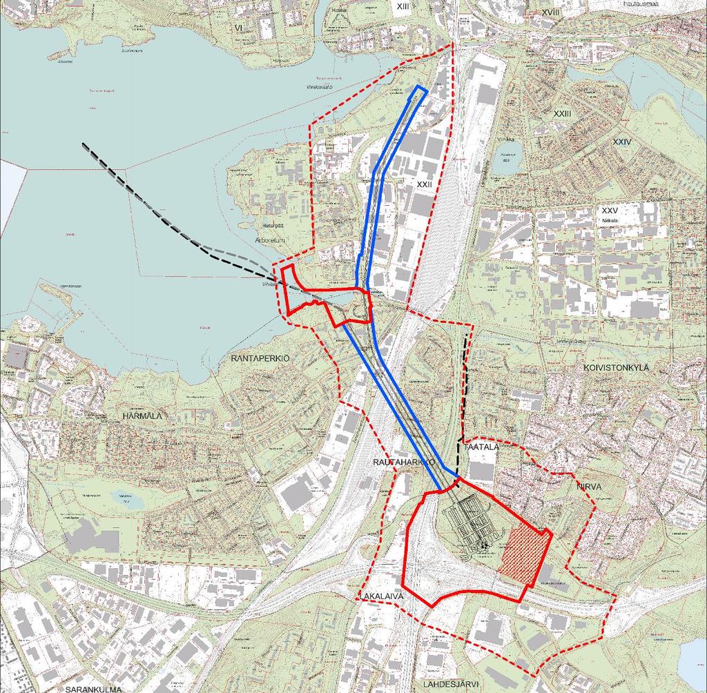 Suunnittelualue Suunnittelun kohteena olevat alueet sijoittuvat Tampereen keskustan eteläpuolelle Lakalaivan, Taatalan, Rautaharkon, Rantaperkiön ja XXII (Hatanpään) kaupunginosiin.