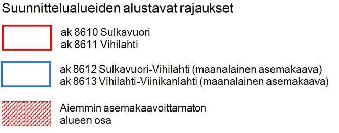 Suunnittelualueiden yhteenlaskettu pinta-ala on noin 73 ha ja ne muodostavat noin 3,5 km:n pituisen vyöhykkeen, joka ulottuu Viinikanlahden jätevedenpuhdistamolta Vihilahteen ja edelleen Rautaharkon