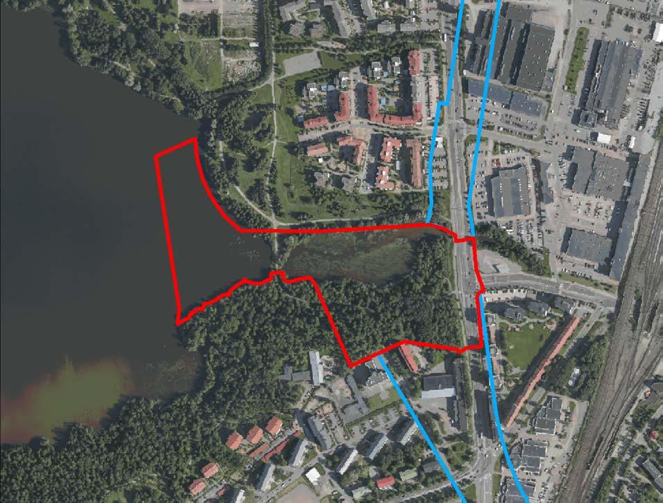 Asemakaavan nro 8611 (Vihilahti) suunnittelualueen rajaus ilmakuvassa. (c) Blom 2015 RANTAPERKIÖ JA RAUTAHARKKO, TAMPEREEN SEUDUN KESKUSPUH- DISTAMO (SULKAVUORI - VIHILAHTI).