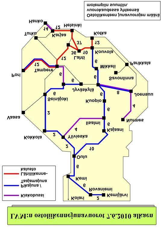 Toinen muutos on, että VR:n suora Intercity-juna-yhteys Porista Helsinkiin siirtyy kahta tuntia myöhäisemmäksi. Junan uusi lähtöaika on 8.15. (Aikataulut liitteessä s. 80) Kuva 15.