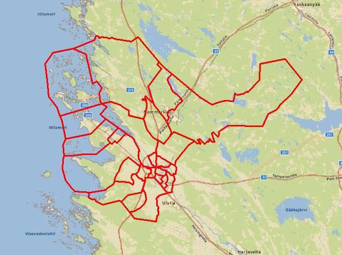 Kuva 22. Porin koulupiirit 2011 Ulvila Ulvilan joukkoliikenne, jonka Porin linjat Oy hoitaa, on osa Porin paikallisliikennettä.