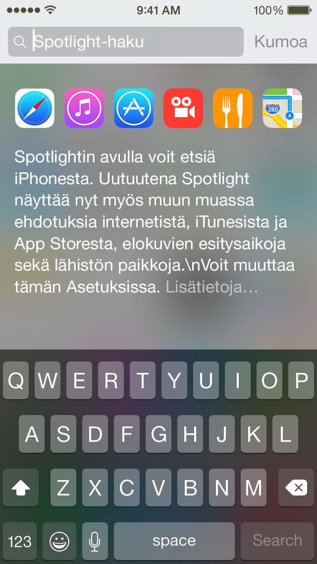 Spotlight-haulla voi myös etsiä ja avata ohjelmia.