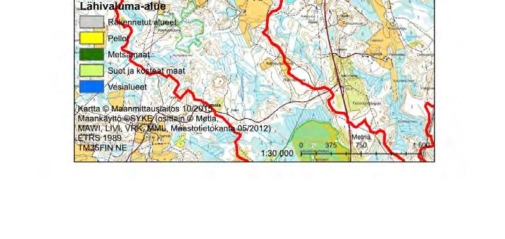 pinta-ala yhteensä on 0,6 km². Lähi- ja välivaluma-alueiden pinta-ala on yhteensä 2,4 km².