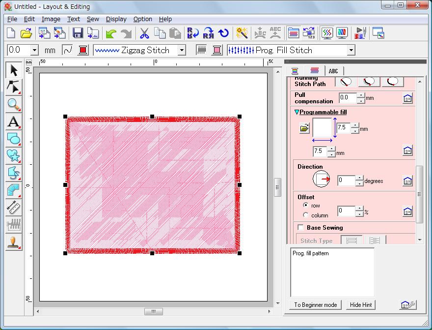 Programmable Stith Creator -sovelluksen perustoiminnot Vaihe 5 Muokatun täyttö-/ leimakuvion käyttö Layout & Editing