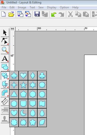 Brodeerauskuvioiden asettelu (Layout & Editing) Sektori 2. Napsauta haluamasi muodon painiketta. Napsauta alkupistettä. Siirry loppupisteeseen. Napsauta loppupistettä. 3.