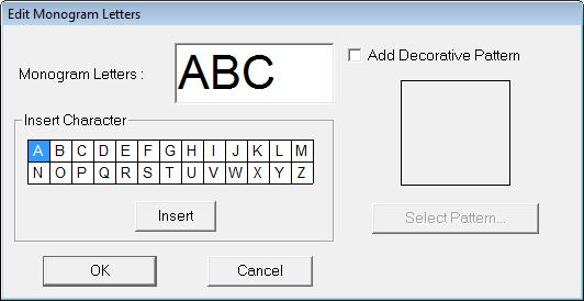 Monogrammin muokkaus Ominaisuuksia voi määrittää Monogrammifonttija Monogrammin koko -valitsimesta.