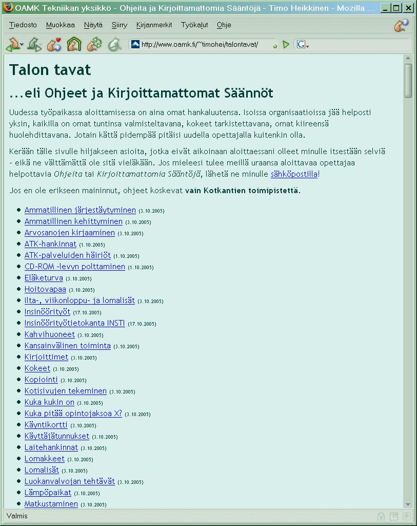 Liite 1 Talon tavat ja