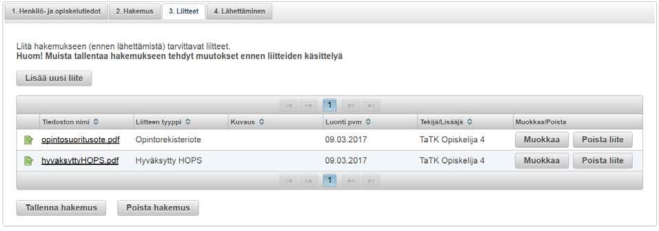 OSAT Opiskelijan ohje 13 Opinto-oikeudesta luopumishakemukseen ei tarvita liitteitä. 5.4 Liitteiden lisääminen `Lisää uusi liite -painikkeella päästään lisäämään uusi liite.