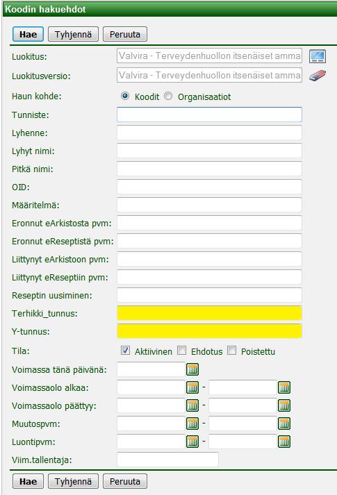 Syötä etsittävä tieto kenttään Terhikki_tunnus tai Y-tunnus