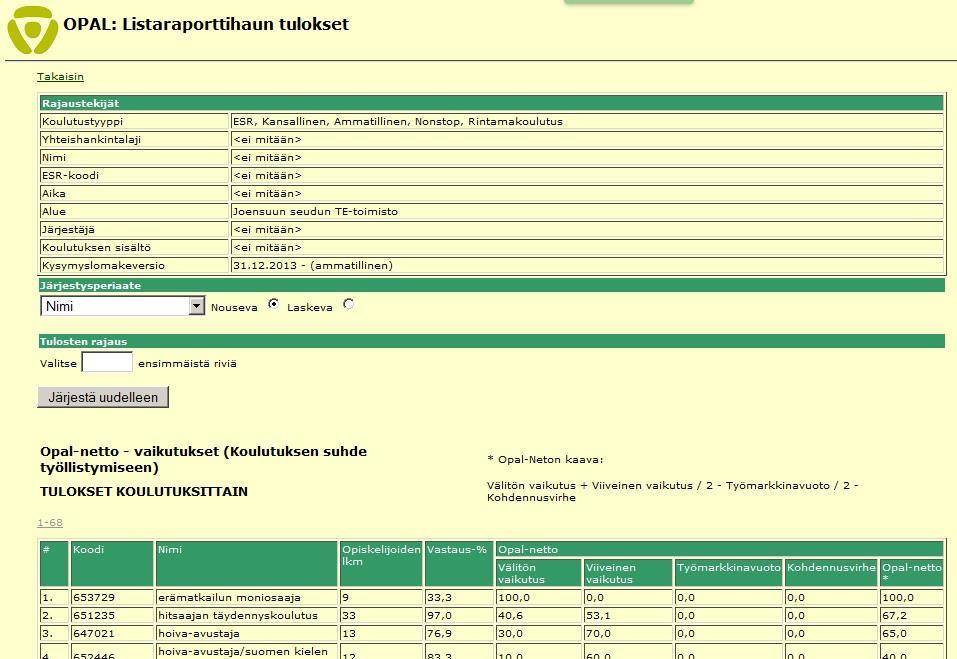 17 Tällä sivulla on kenttä "listan järjestysperiaate". Kentän alasvetovalikon sisältö riippuu siitä, mikä raportoitava tieto on valittu.