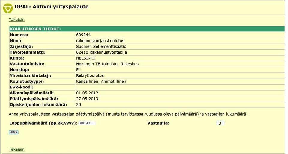 Napsauta linkkiä "Aktivoi yrityspalaute".