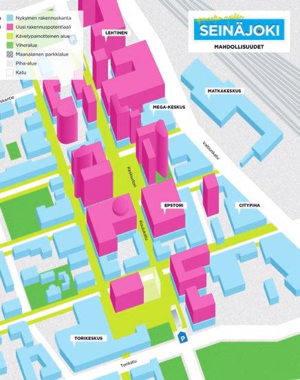 Ydinkeskustan visiokuva. Kuva Into Seinäjoki Oy Seinäjoki kasvaa TEKSTI: TUULA LAHTI / INTO SEINÄJOKI OY Seinäjoki kuuluu Suomen kasvukeskusten kärkeen.