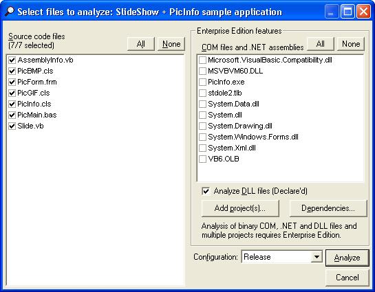 Käyttöopas: Project Analyzer v10 3 2 Aloittaminen 2.1 Analyysin aloitus Ensiksi käsitteitä: Klassinen VB tarkoittaa Visual Basic -versioita 3.0 6.0. VB.NET puolestaan tarkoittaa kaikkia ohjelman tukemia VB.