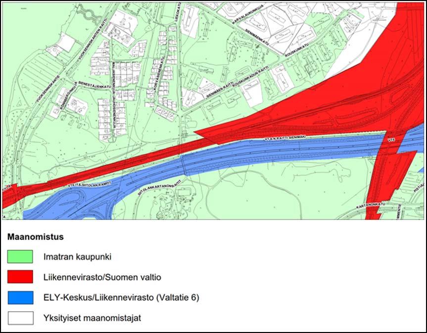 Kuva 3. Maanomistus suunnittelualueella. 2.3 Rakennettu ympäristö Alueen rakennettuun ympäristöön kuuluu rautatie, rautatien ylittävä kevyen liikenteen silta ja Gasumin maakaasun paineenvähennysasema.