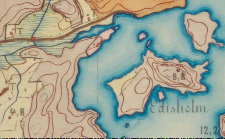 Senaatin kartasto 1872 Senaatin kartaston kartta vuodelta 1872 osoittaa Wårby strömmenin alueen rakennukset, pellot ja niityt sekä tiet.