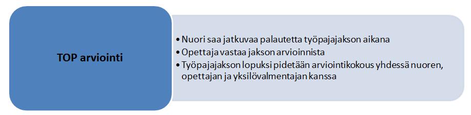 Kuinka toimitaan, jos sairastuu Työpajojen monialainen verkosto on myös tuetun TOP jakson aikana nuoren käytettävissä Tuetun TOP jakson päättäminen Kun sovittu TOP jakso on päättymässä, käydään