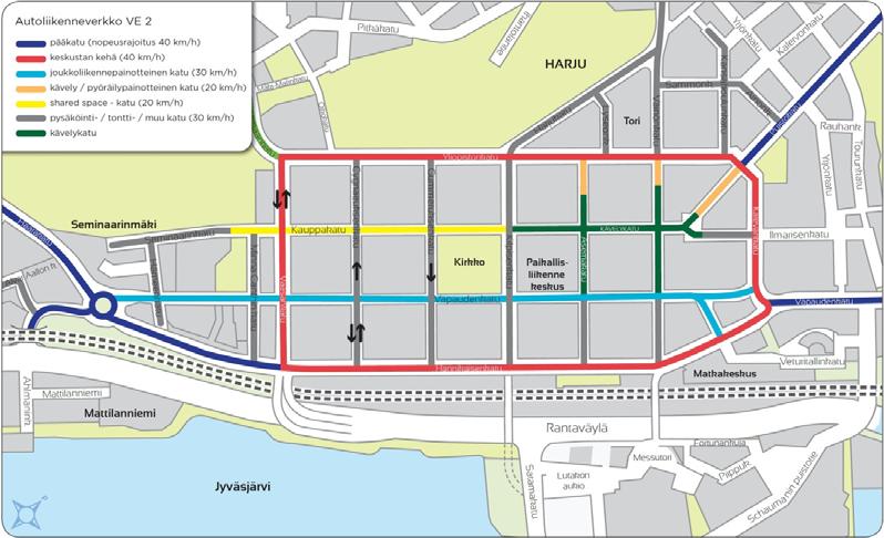 42 Kauppakatu keskustan liikennesuunnitelmassa Jyväskylän keskustan liikennesuunnitelmassa vuodelta 2012 Kauppakadulla on tutkittu mahdollisuutta soveltaa yhteisen tilan -periaatetta yläkaupungissa.