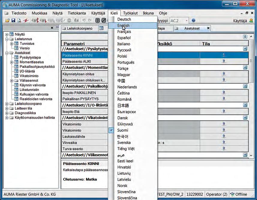 Parametrien selkeä ja looginen ryhmittely samoin kuin yli 30 kielellä saatavissa oleva selväkielinen näyttöruudun