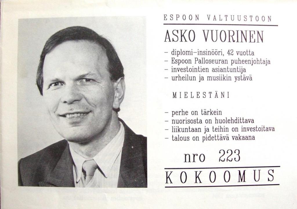 Ilmoittauduin myös kansanedustajaehdokkaaksi kokoomuksen sisäiseen jäsenäänestykseen, joka pidettiin keväällä 1986. Nyt äänestää saivat vain kokoomuksen jäsenet.