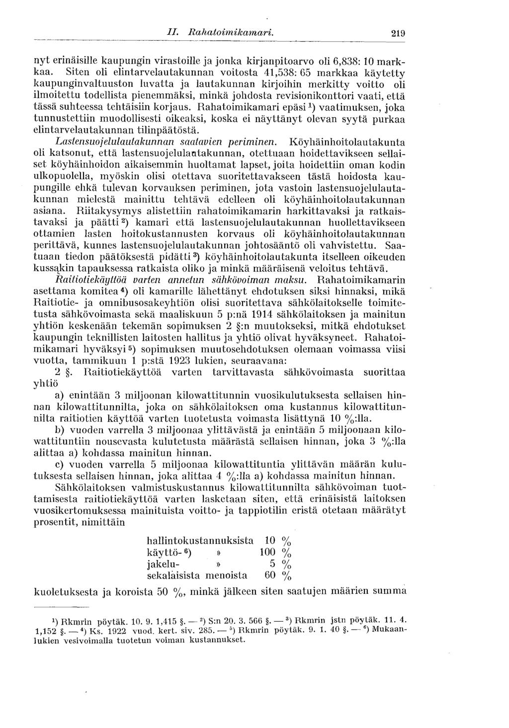 219 II. Rahatoimikamari. nyt erinäisille kaupungin virastoille ja jonka kirjanpitoarvo oli 6,838: 10 markkaa.