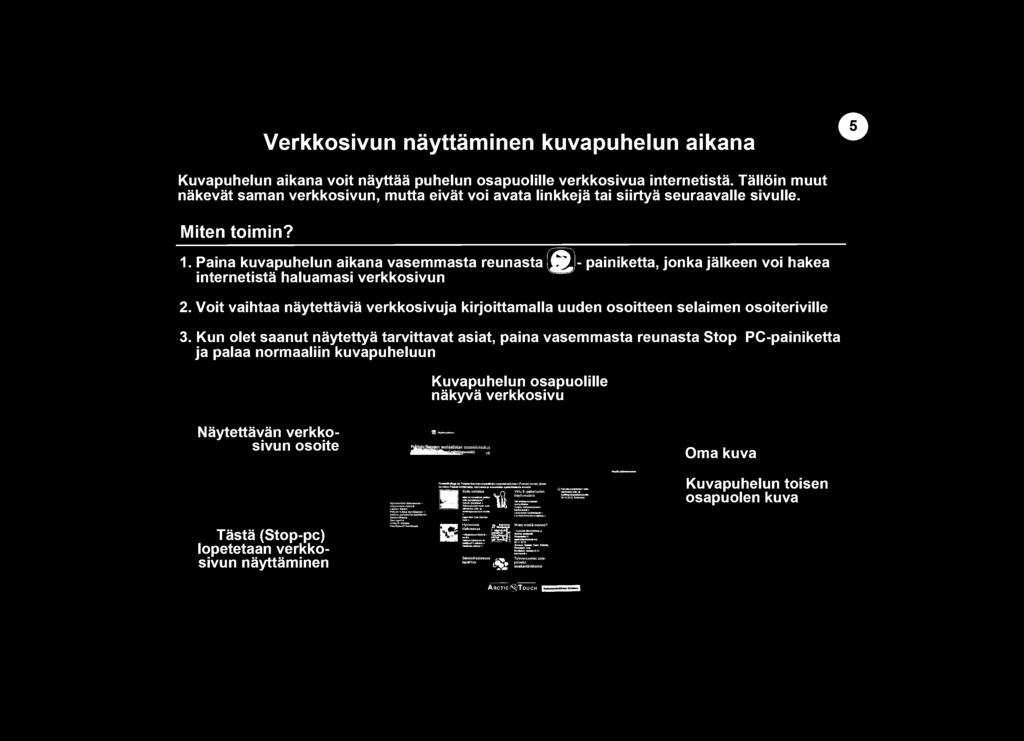 Kun olet saanut naytettya tarvittavat asiat, paina vasemmasta reunasta Stop PC-painiketta ja palaa normaaliin kuvapuheluun